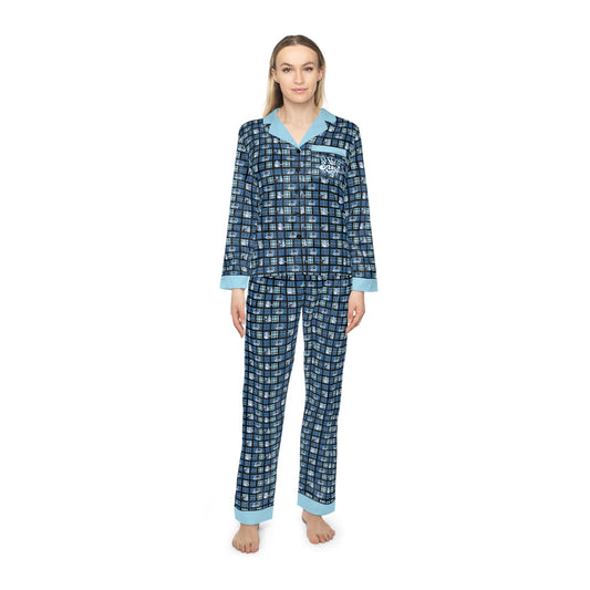 "Let It Snow" Snowman & Blue Plaid Women’s Satin Pajama Set