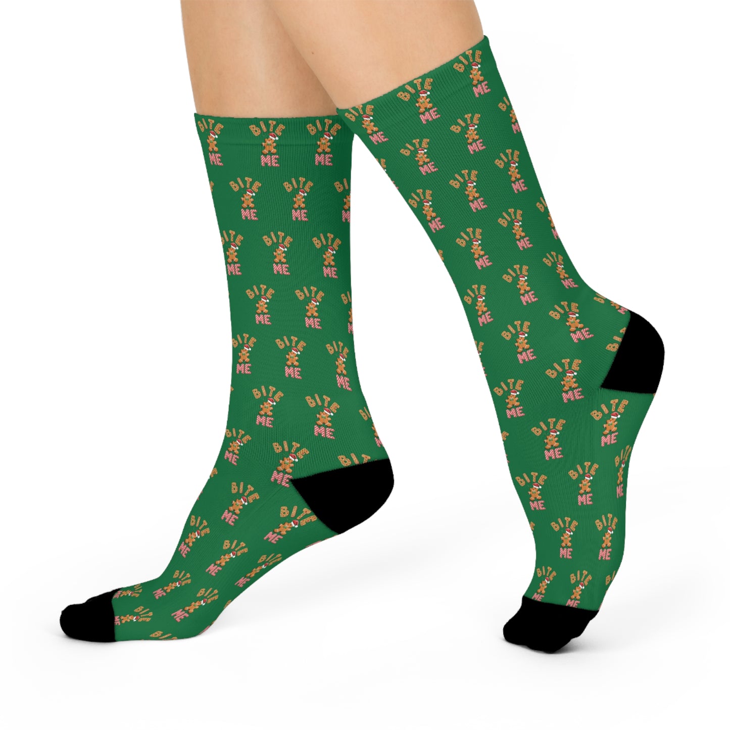 "Bite Me" Gingerbread Man Christmas Crew Socks – Funny Holiday Cushioned Socks