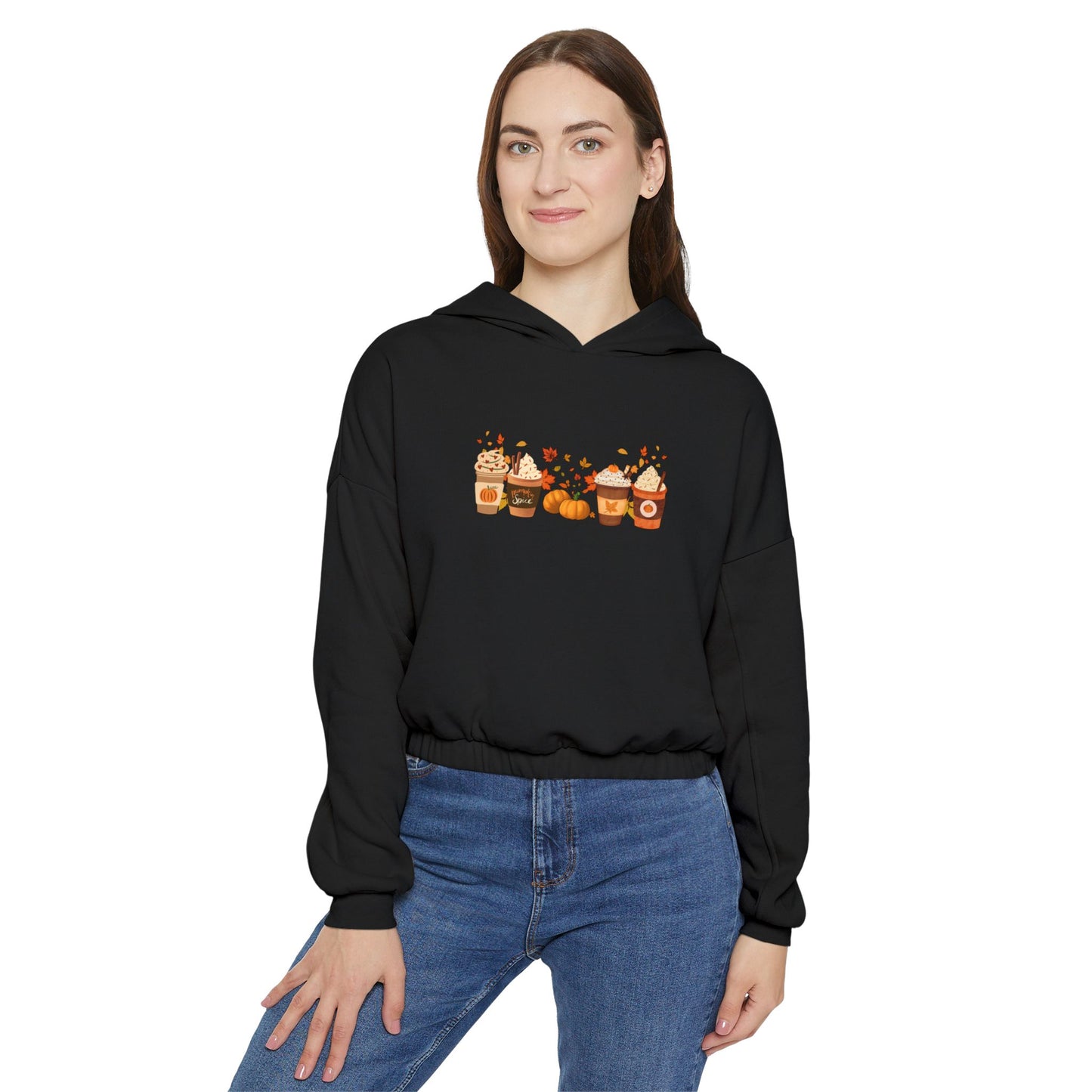 Fall Pumpkin Spice Latte Design Bella+Canvas Cinched Bottom Hoodie