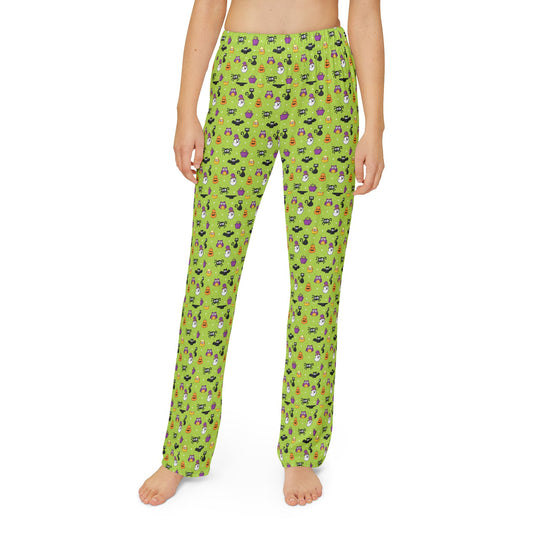 Fun Green Halloween Theme Pattern Kids Pajama Pants