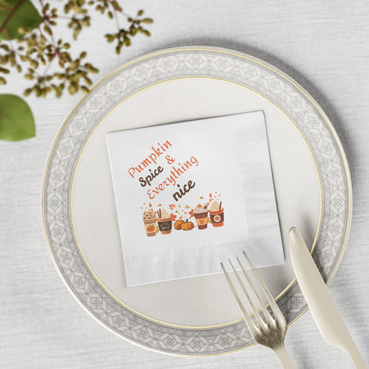 Fall Pumpkin Spice Latte Design White Coined Napkins