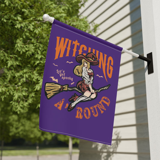 Purple Witching A'Round Halloween Banner | Outdoor Halloween Flag