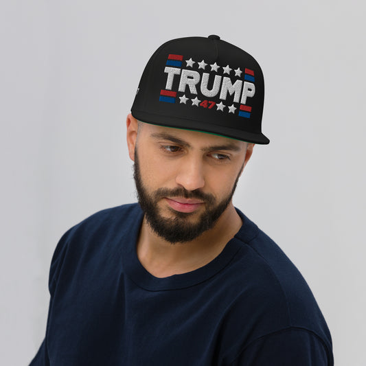 Trump 47 Dark Yupoong Flat Bill Hat | Pro Trump 2024 Election Cap