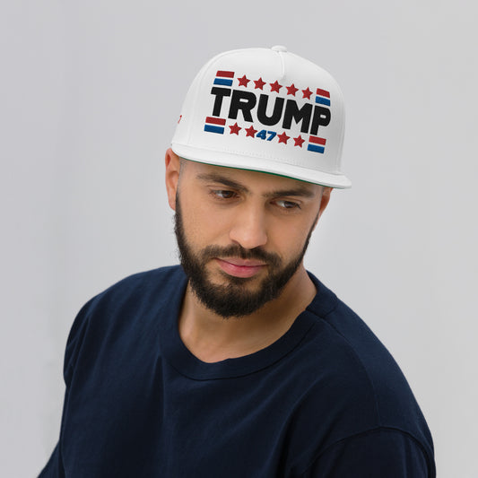 Trump 47 White Yupoong Flat Bill Hat | Pro Trump 2024 Election Cap