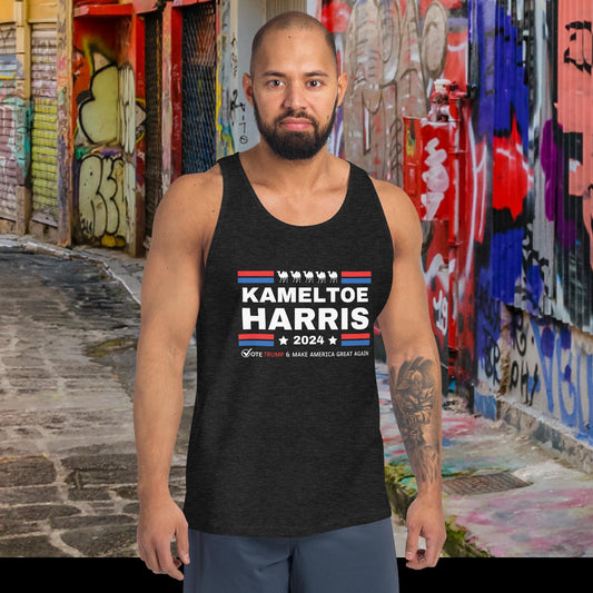 Kameltoe Harris 2024 - Vote Trump - Bella+Canvas Unisex Dark Tank Top