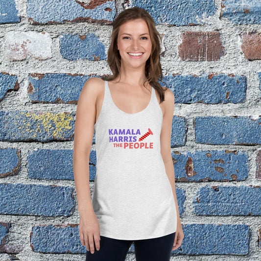 Kamala Harris "Screwing the People" White Next Level Racerback Tank