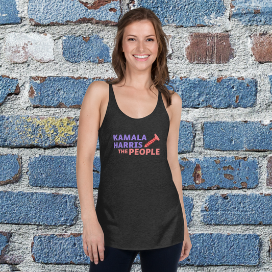 Kamala Harris "Screwing the People" Dark Next Level Racerback Tank