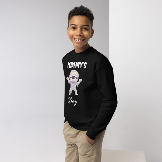 Mummy's Boy Black Halloween Youth Crew Neck Sweatshirt