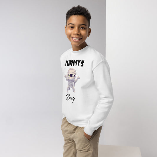 Mummy's Boy White Halloween Youth Crew Neck Sweatshirt